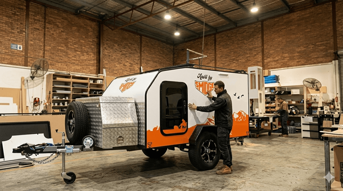 Smidge Anvil being hand-built at the Smidge workshop in Thornleigh NSW — composite construction, zero timber frames
