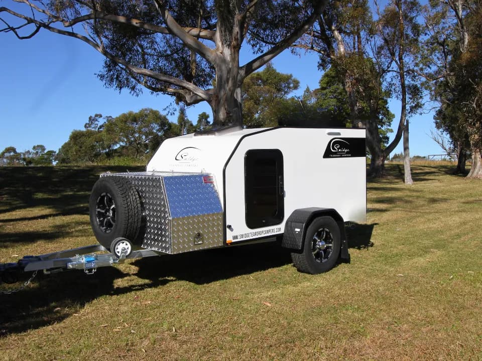 Anvil by Smidge squaredrop off-road camper trailer — front quarter view ready for off-road adventure