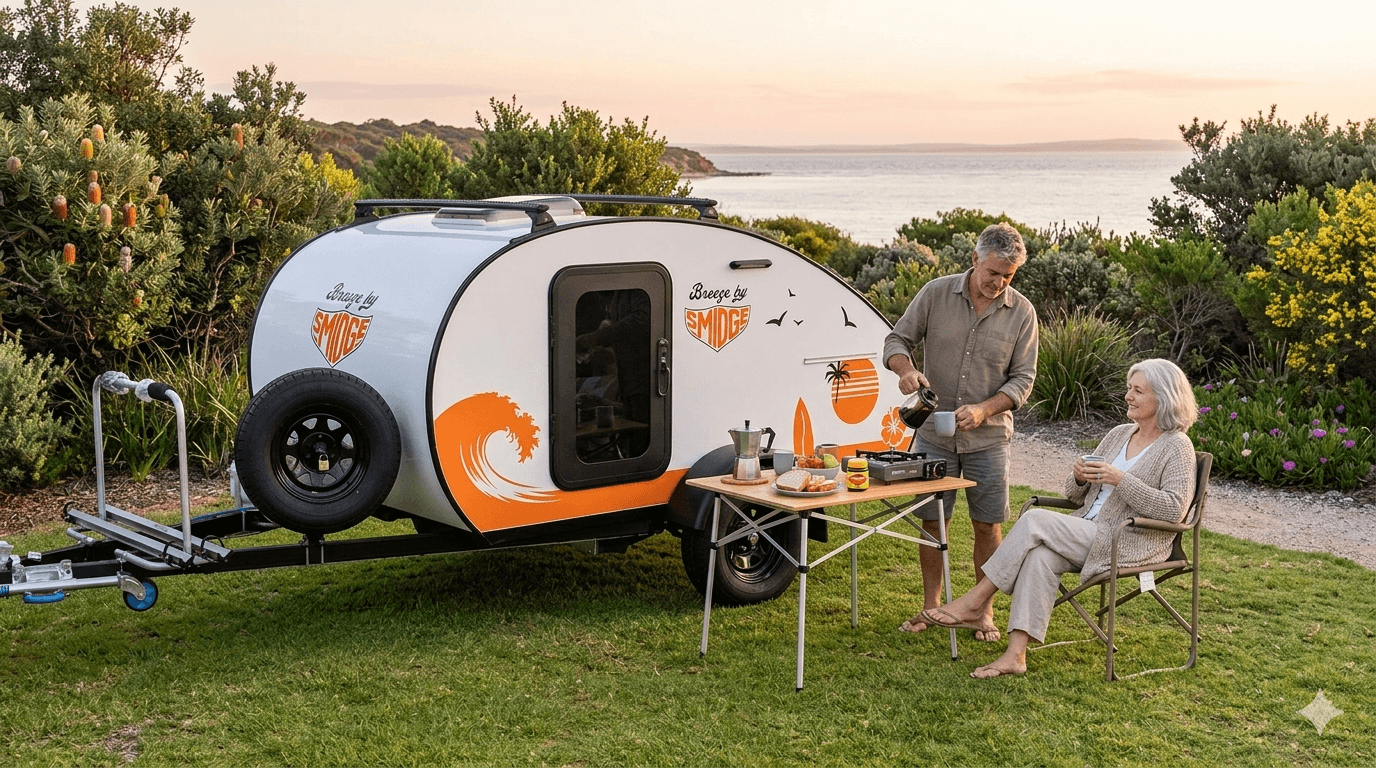 Breeze by Smidge teardrop camper trailer — lifestyle hero shot