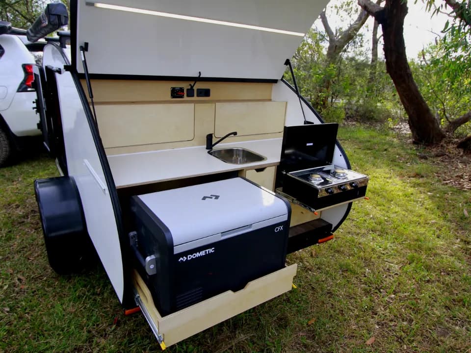 Breeze teardrop camper kitchen detail